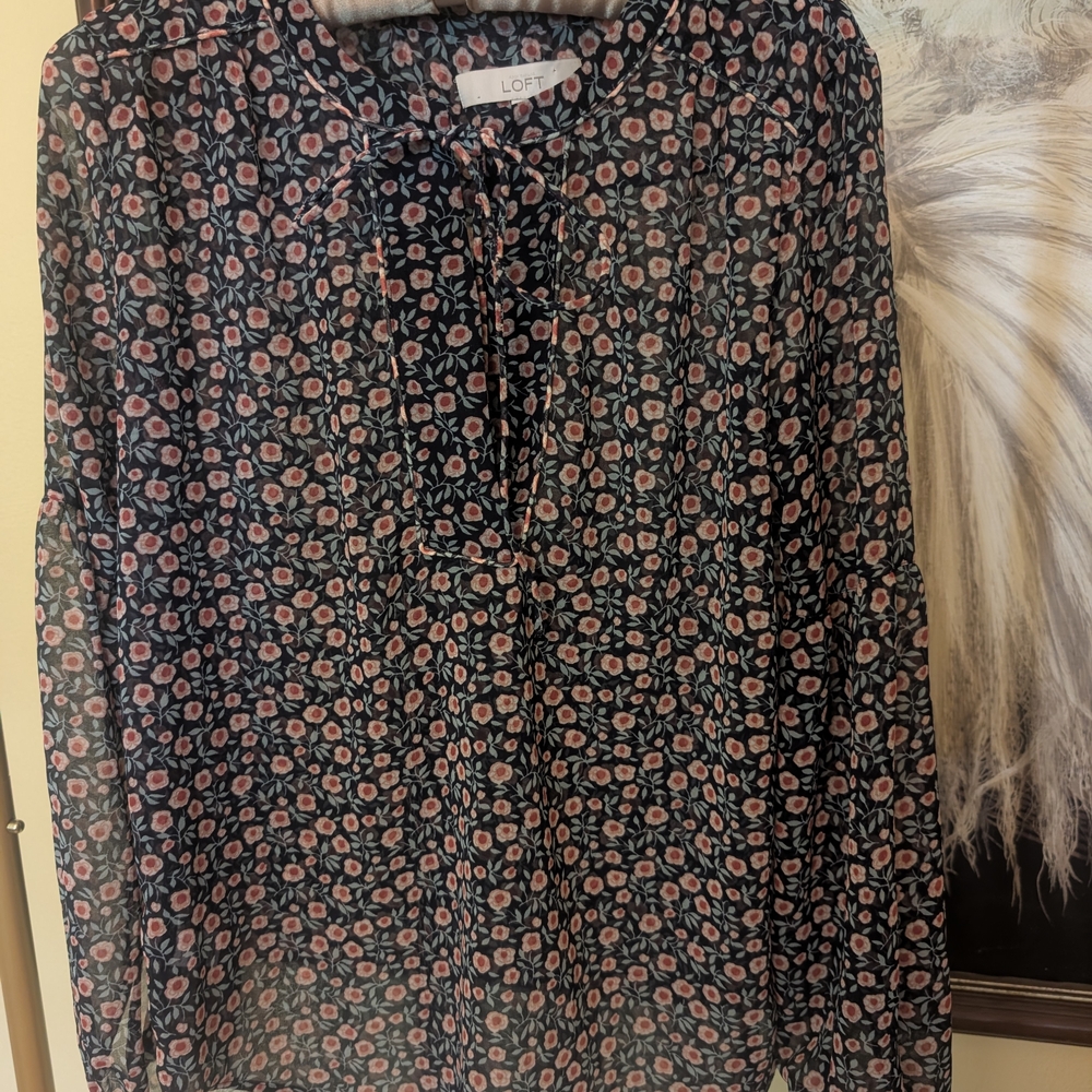 2/$20 LOFT Dark Floral Blouse with Pink Accents